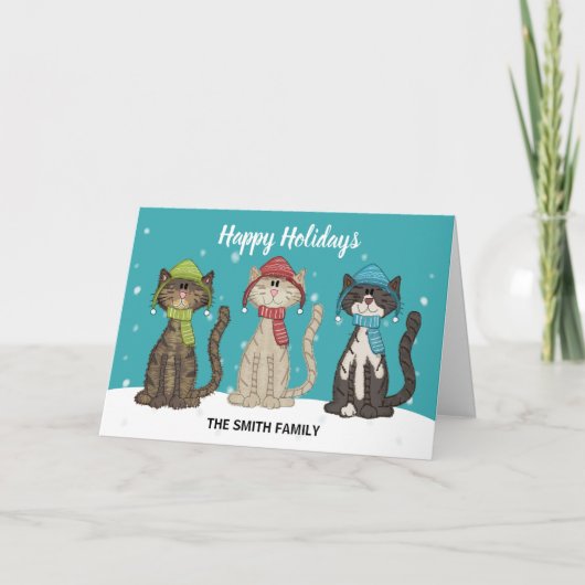Niedliche Weihnachtsferien Winterkatzen Karte (Vorderseite)
