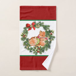 Niedliche Weihnachtsfosse mit Holiday Wreath Red Handtuch