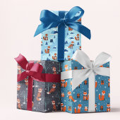 Niedliche Weihnachtsfox Winterschneemuster Geschenkpapier Set