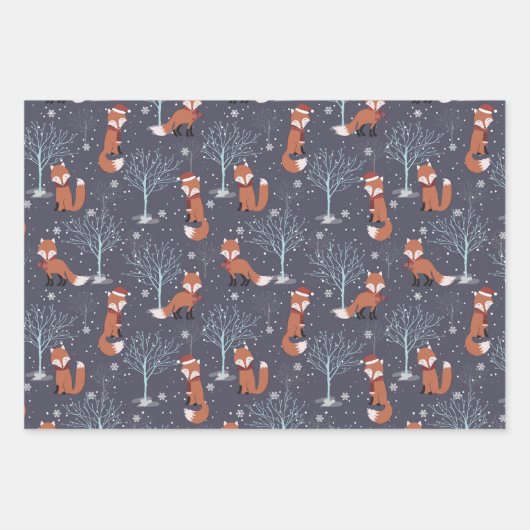 Niedliche Weihnachtsfox Winterschneemuster Geschenkpapier Set (Vorderseite 3)