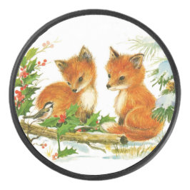 Niedliche Weihnachtsfoxen Eishockey Puck
