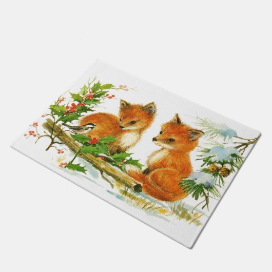 Niedliche Weihnachtsfoxen Fußmatte (Schrägansicht)