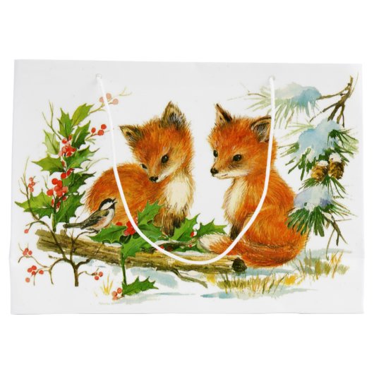 Niedliche Weihnachtsfoxen Große Geschenktüte (Rückseite)