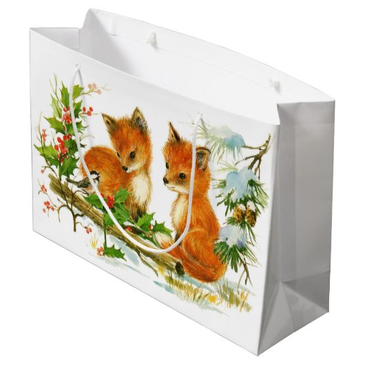 Niedliche Weihnachtsfoxen Große Geschenktüte (Rückseite Schrägansicht)