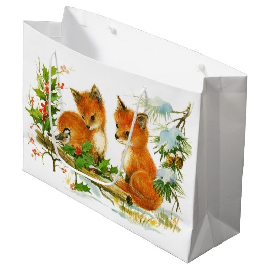 Niedliche Weihnachtsfoxen Große Geschenktüte (Vorderseite Schrägansicht)