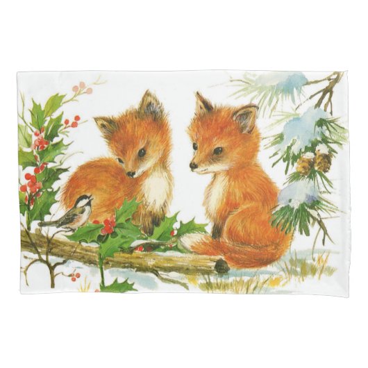 Niedliche Weihnachtsfoxen Kissenbezug (Vorderseite)