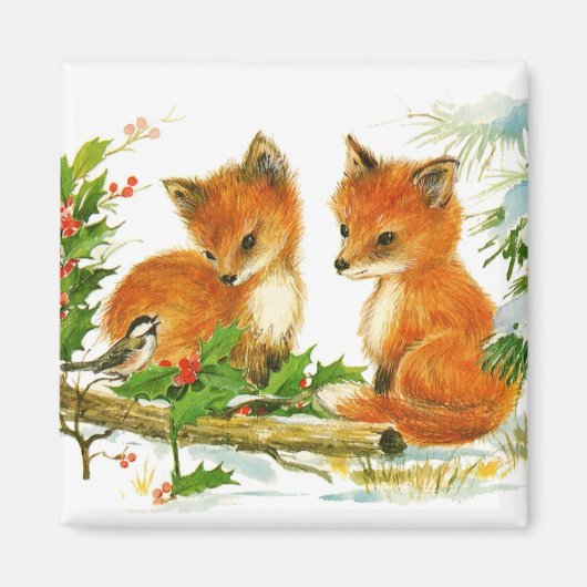Niedliche Weihnachtsfoxen Magnet (Vorne)