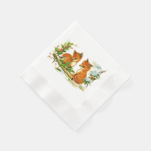 Niedliche Weihnachtsfoxen Serviette (Ecke)