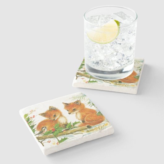 Niedliche Weihnachtsfoxen Steinuntersetzer (Seitenansicht)