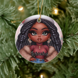 Niedliche Weihnachtsfrau in Afrika Keramik Ornament