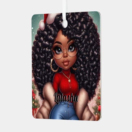 Niedliche Weihnachtsfrau in Afrika Ornament Aus Metall (Vorderseite links)