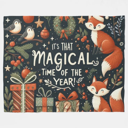 Niedliche Weihnachtsfüchse und Geschenkboxen Fleecedecke (Vorderseite (Horizontal))