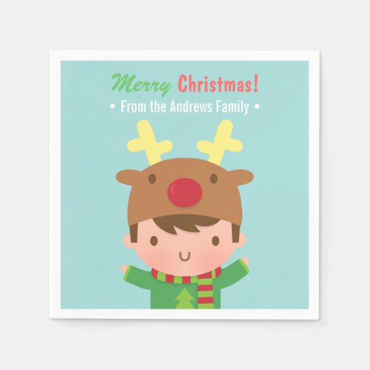 Niedliche Weihnachtsgeschenke für Reindeer Boy Wei Serviette (Vorderseite)