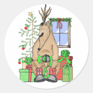 Niedliche Weihnachtsgeschenke Rentierwrapping Gesc Runder Aufkleber