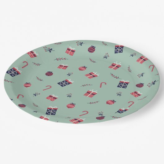 Niedliche Weihnachtsgeschenke Ziermuster Pappteller (Schrägansicht)