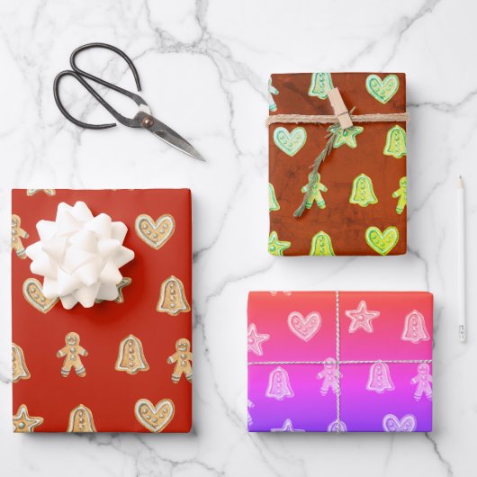 Niedliche Weihnachtsginger-Cookies Geschenkpapier Set (Vorderseite)
