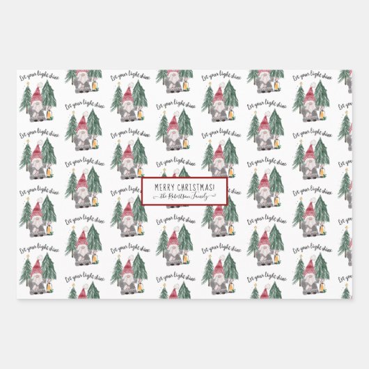 Niedliche Weihnachtsgnomen Light Shine Forest Tree Geschenkpapier Set (Vorderseite)