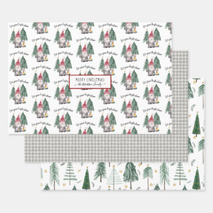 Niedliche Weihnachtsgnomen Light Shine Forest Tree Geschenkpapier Set