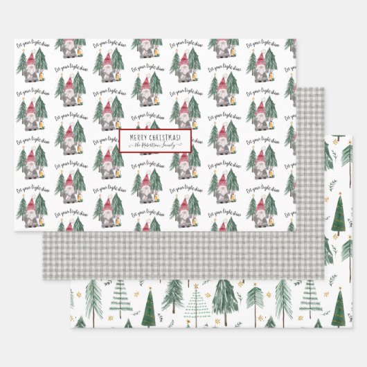 Niedliche Weihnachtsgnomen Light Shine Forest Tree Geschenkpapier Set (Set)
