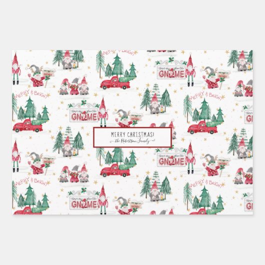 Niedliche Weihnachtsgnomen Merry n Bright Forest T Geschenkpapier Set (Vorderseite)