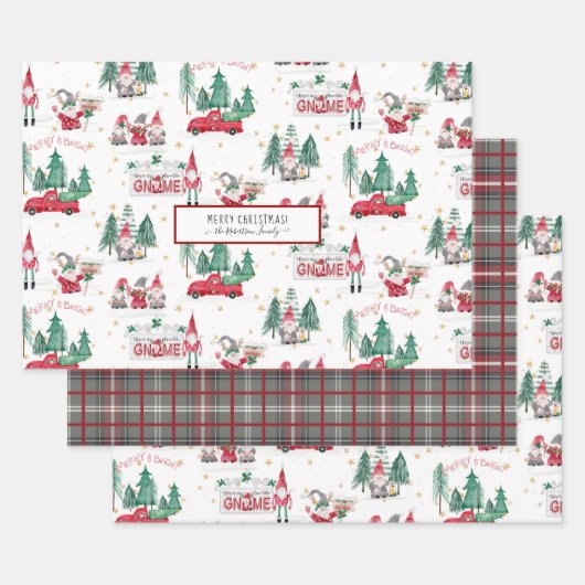 Niedliche Weihnachtsgnomen Merry n Bright Forest T Geschenkpapier Set (Set)