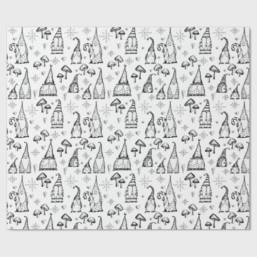 Niedliche Weihnachtsgnomen & Pilze Original Illust Geschenkpapier (Flach)