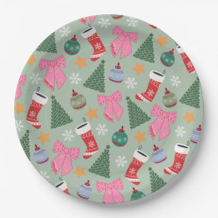 Niedliche Weihnachtsgrün Pappteller