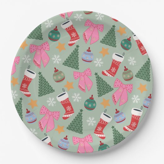 Niedliche Weihnachtsgrün Pappteller (Vorderseite)