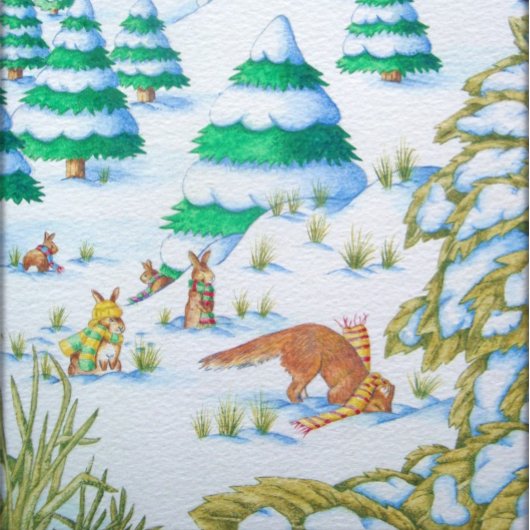 Niedliche Weihnachtshasen und Fuchs-Schneeszene T  T-Shirt