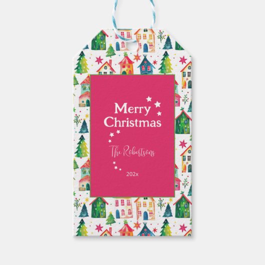 Niedliche Weihnachtshäuser Geschenkanhänger (Vorderseite)