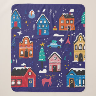 Niedliche Weihnachtshäuser mit Vintagen Illustrat Sherpadecke