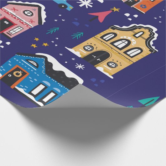 Niedliche Weihnachtshäuser mit Vintagen Illustrati Geschenkpapier (Ecke)