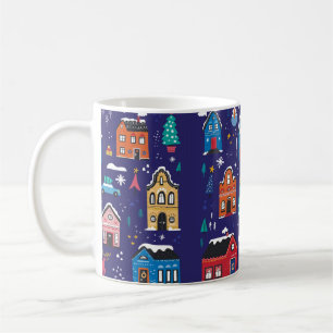 Niedliche Weihnachtshäuser mit Vintagen Illustrati Kaffeetasse