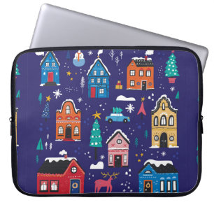 Niedliche Weihnachtshäuser mit Vintagen Illustrati Laptopschutzhülle