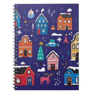 Niedliche Weihnachtshäuser mit Vintagen Illustrati Notizblock