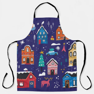 Niedliche Weihnachtshäuser mit Vintagen Illustrati Schürze