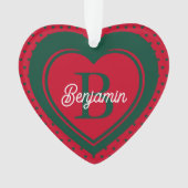 Niedliche Weihnachtsherzen Einfache Monogramm Ornament (Vorderseite)