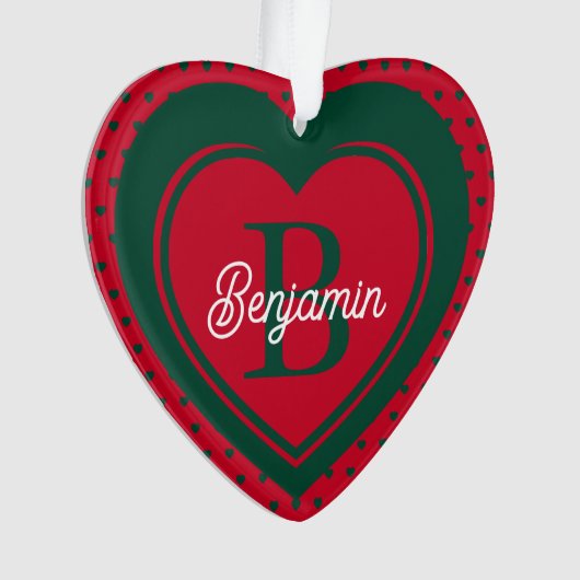 Niedliche Weihnachtsherzen Einfache Monogramm Ornament (Vorderseite)