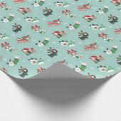 Niedliche Weihnachtshunde auf Minze Geschenkpapier (Ecke)