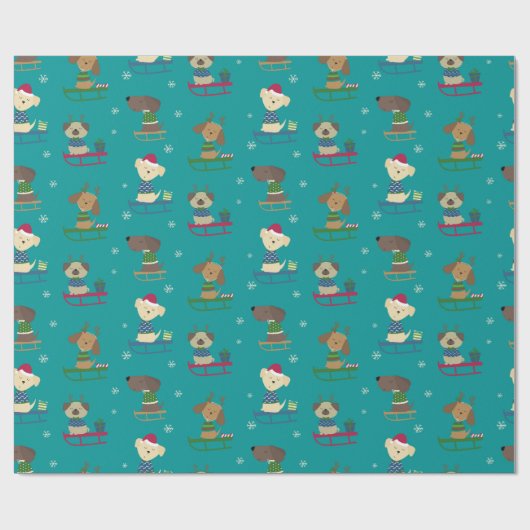 Niedliche Weihnachtshunde auf Sleds Pattern Geschenkpapier (Flach)
