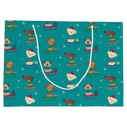 Niedliche Weihnachtshunde auf Sleds Pattern Große Geschenktüte (Rückseite)