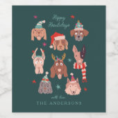 Niedliche Weihnachtshunde Meowy Weinetikett (Einzelnes Label)