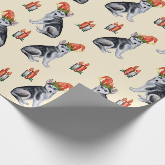 Niedliche Weihnachtshunde mit Weihnachtsmannmützen Geschenkpapier (Ecke)