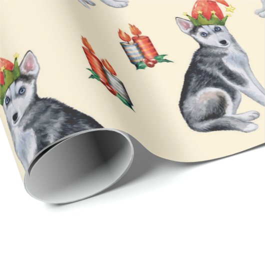 Niedliche Weihnachtshunde mit Weihnachtsmannmützen Geschenkpapier (Rolleneckpunkt)