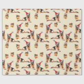 Niedliche Weihnachtshunde mit Weihnachtsmannmützen Geschenkpapier (Flach)