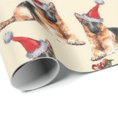 Niedliche Weihnachtshunde mit Weihnachtsmannmützen Geschenkpapier (Rolleneckpunkt)
