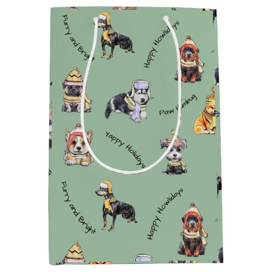 Niedliche Weihnachtshunde Muster Illustrierter Url Mittlere Geschenktüte (Vorderseite)