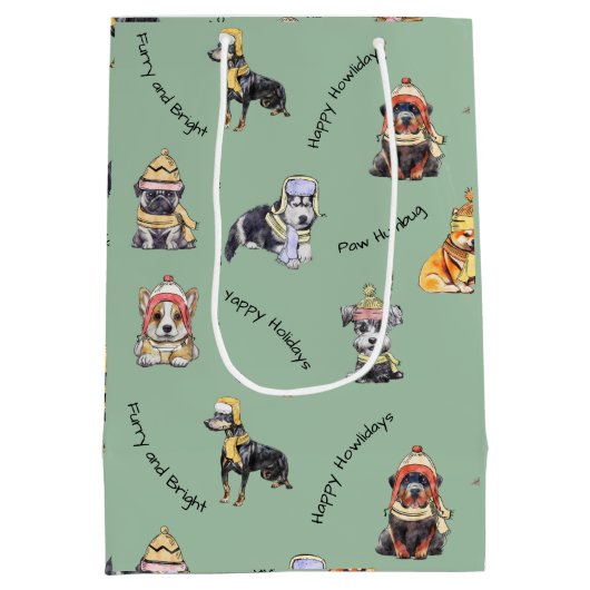 Niedliche Weihnachtshunde Muster Illustrierter Url Mittlere Geschenktüte (Rückseite)