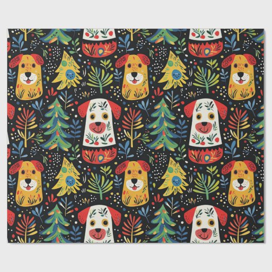 Niedliche Weihnachtshunde Packpapier (Flach)
