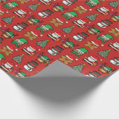 Niedliche Weihnachtskarikaturen Muster Rot Geschenkpapier (Ecke)